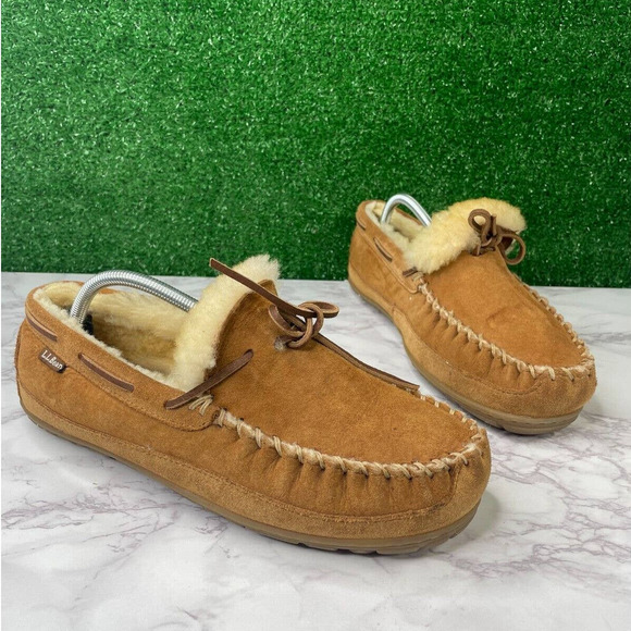 L.L. Bean Men's Wicked Good Moccasins Size 9 Wide Brown Slip On Shoes - Picture 4 of 10